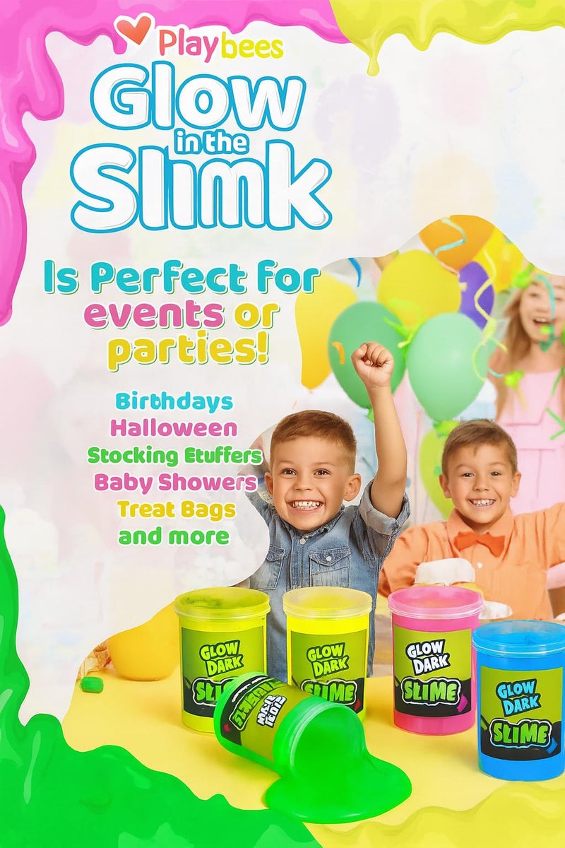 Playbees Glow in The Dark Slime â€“ 24 Pack Neon Party Favors for Kids, Sensory Toy for Boys & Girls Ages 5+, Non-Toxic, Stretchy, Gooey Fun â€“ Birthday, Halloween, Classroom & Treat Bags - Image 5