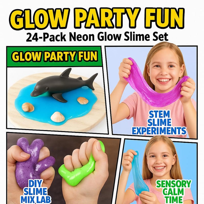 Playbees Glow in The Dark Slime â€“ 24 Pack Neon Party Favors for Kids, Sensory Toy for Boys & Girls Ages 5+, Non-Toxic, Stretchy, Gooey Fun â€“ Birthday, Halloween, Classroom & Treat Bags - Image 4