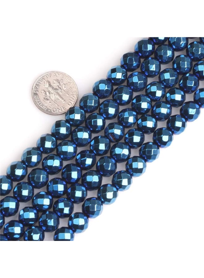 Blue Metallic Coated Hematite Non-Magnetic Faceted 8mm Round Beads for Jewelry Making Loose Beads 15 - Image 1