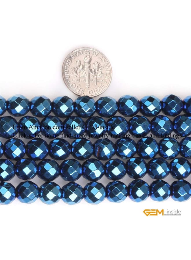 Blue Metallic Coated Hematite Non-Magnetic Faceted 8mm Round Beads for Jewelry Making Loose Beads 15 - Image 2