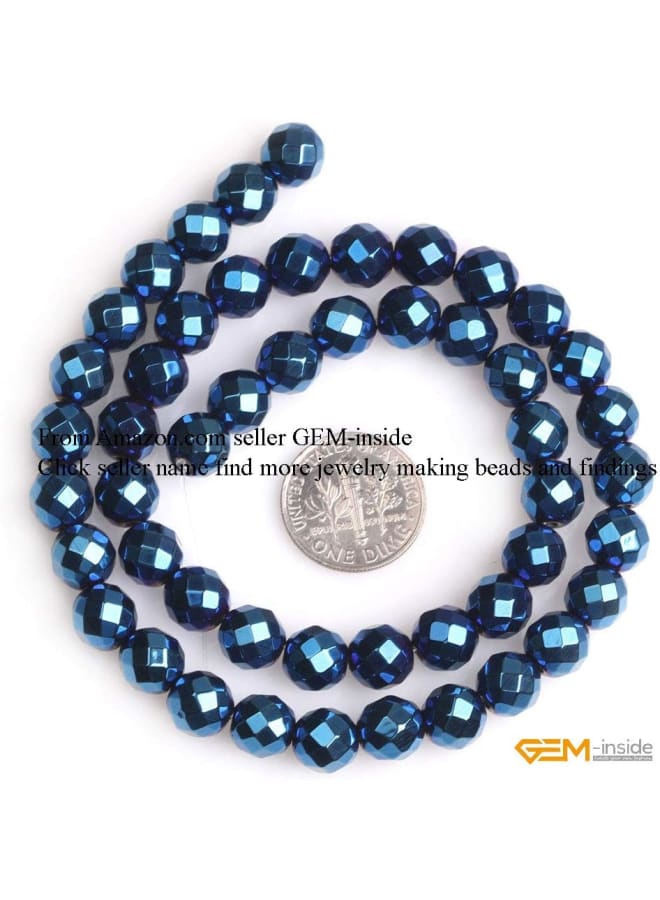 Blue Metallic Coated Hematite Non-Magnetic Faceted 8mm Round Beads for Jewelry Making Loose Beads 15 - Image 3