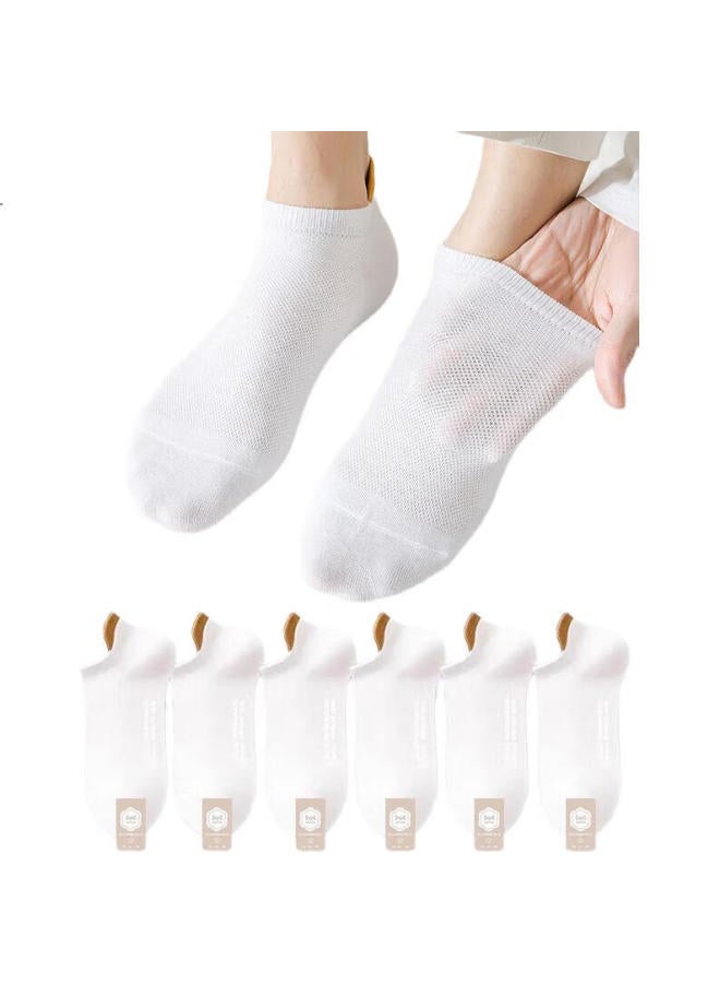 MIIOW Antibacterial Deodorizing Boat Socks, Men'S Socks, Pure Cotton, Summer Short Socks, Breathable Mesh Sports Basketball Socks, 6 White - Image 3