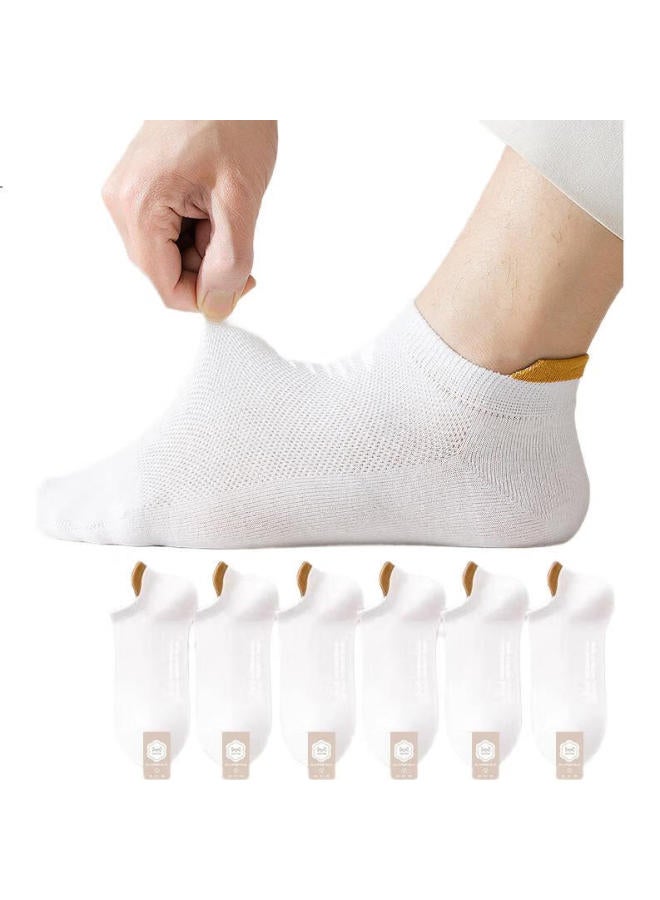 MIIOW Antibacterial Deodorizing Boat Socks, Men'S Socks, Pure Cotton, Summer Short Socks, Breathable Mesh Sports Basketball Socks, 6 White - Image 2