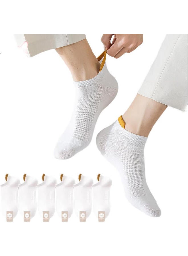 MIIOW Antibacterial Deodorizing Boat Socks, Men'S Socks, Pure Cotton, Summer Short Socks, Breathable Mesh Sports Basketball Socks, 6 White - Image 1