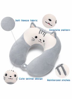 SYOSI Travel Pillow for Kids and Adults, Cute Animal Memory Foam Neck Pillow with Soft Fleece Cover and Eye Mask Set, Airplane Pillow Travel Kit with Drawstring Organizer Bag, Machine Washable (Kitten)  - Image 2