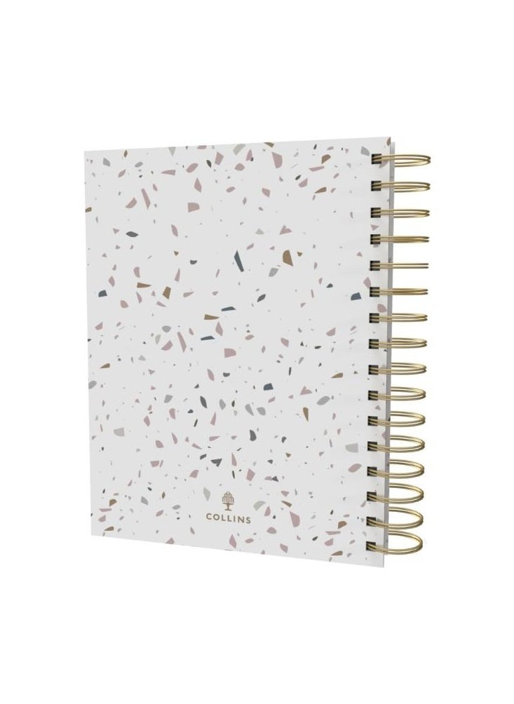 Collins - Collins Scandi 2025 Diary - A5 Day to Page Journal with Appointments - NEW - White Terrazzo - (E-PW51.WHTZ-25) - Daily Planner with Hardback Wiro-Bound Covers and Recycled Paper - Image 1