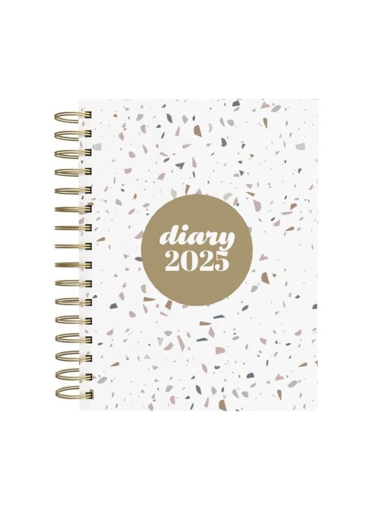 Collins - Collins Scandi 2025 Diary - A5 Day to Page Journal with Appointments - NEW - White Terrazzo - (E-PW51.WHTZ-25) - Daily Planner with Hardback Wiro-Bound Covers and Recycled Paper - Image 1