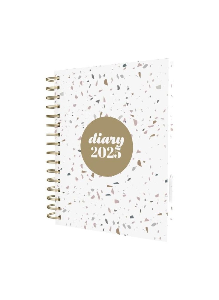 Collins - Collins Scandi 2025 Diary - A5 Day to Page Journal with Appointments - NEW - White Terrazzo - (E-PW51.WHTZ-25) - Daily Planner with Hardback Wiro-Bound Covers and Recycled Paper - Image 1