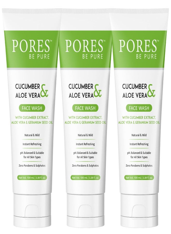 PORES Be Pure Cucumber Face Wash | Herbal Face Cleanser with Aloe Vera for Hydrated & Clear Skin | Cooling & Refreshing Face Wash for Women & Men | Removes Pimples, Scars & Improves Skin Tone - ( 100mL X 3 ) - Image 1