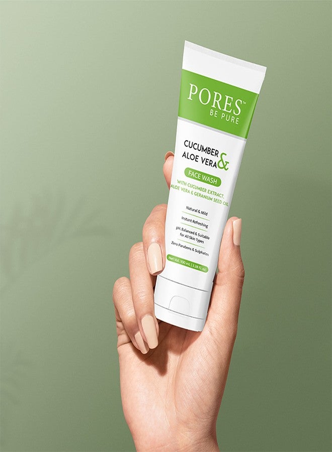 PORES Be Pure Cucumber Face Wash | Herbal Face Cleanser with Aloe Vera for Hydrated & Clear Skin | Cooling & Refreshing Face Wash for Women & Men | Removes Pimples, Scars & Improves Skin Tone - ( 100mL X 3 ) - Image 3
