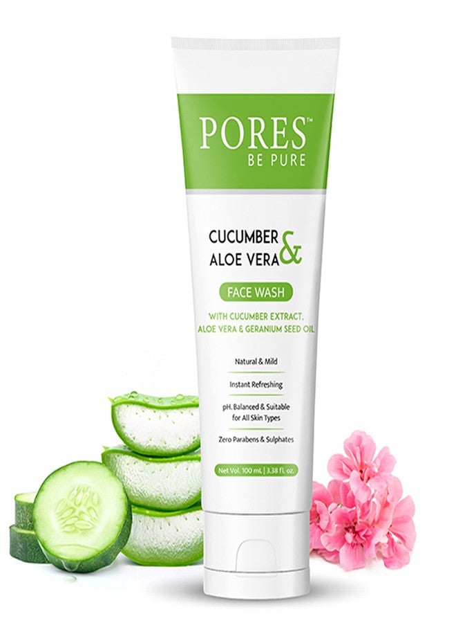 PORES Be Pure Cucumber Face Wash | Herbal Face Cleanser with Aloe Vera for Hydrated & Clear Skin | Cooling & Refreshing Face Wash for Women & Men | Removes Pimples, Scars & Improves Skin Tone - ( 100mL X 3 ) - Image 2