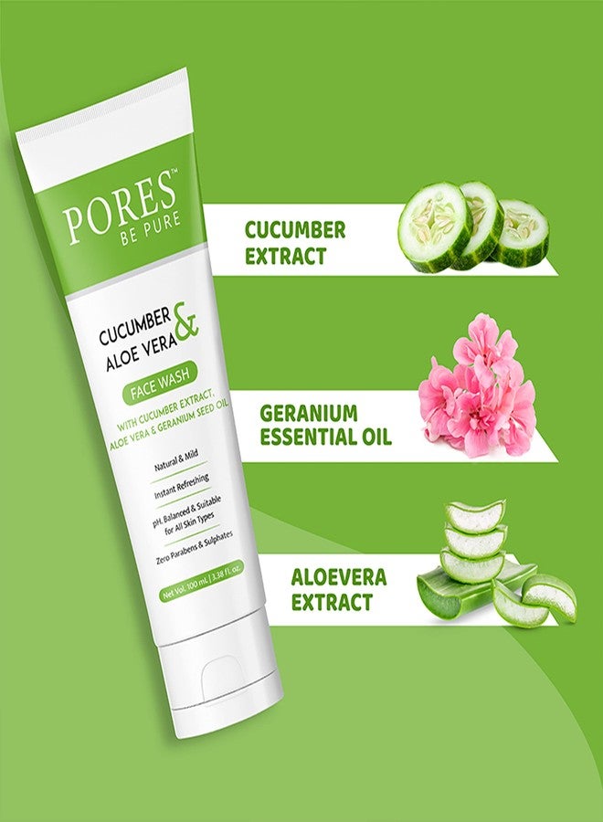 PORES Be Pure Cucumber Face Wash | Herbal Face Cleanser with Aloe Vera for Hydrated & Clear Skin | Cooling & Refreshing Face Wash for Women & Men | Removes Pimples, Scars & Improves Skin Tone - ( 100mL X 3 ) - Image 4