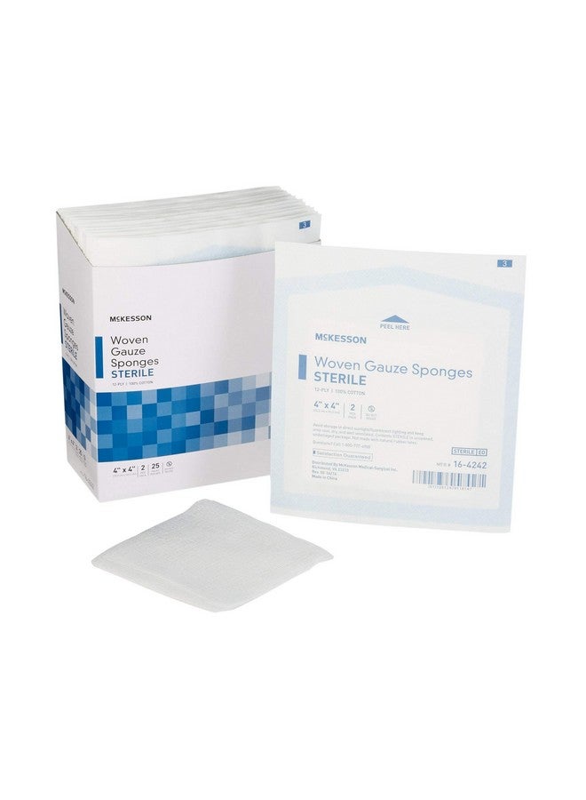 McKesson Woven Gauze Sponges, Sterile, 12-Ply, 100% Cotton, 4 in x 4 in, 2 per Pack, 25 Packs, 50 Total - Image 1