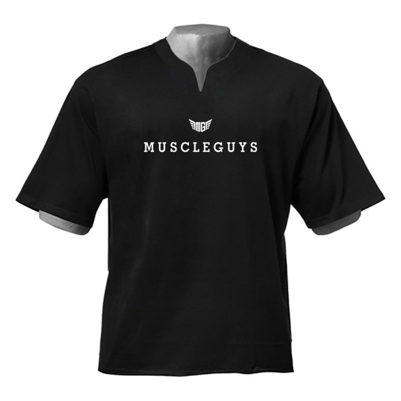 Men''s sports short sleeve men''s fashion brand fitness T-shirt half sleeve running training loose plus size cotton basketball jersey foreign trade Cross - Image 2