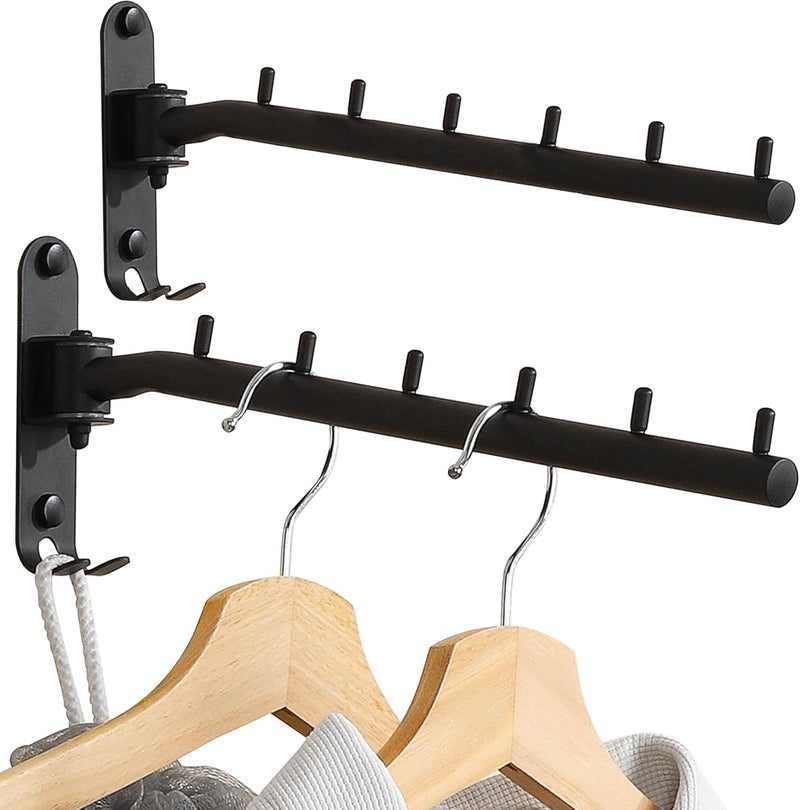 Alise Wall Mounted Drying Rack,Swivel Clothes Drying Rack Stainless Steel,Space Saving Clothes Hanger Rack,Heavty Duty Clothes Wall Drying Rack for Laundry Closet Bedroom/Bathroom,Matte Black,2 Pack - Image 1