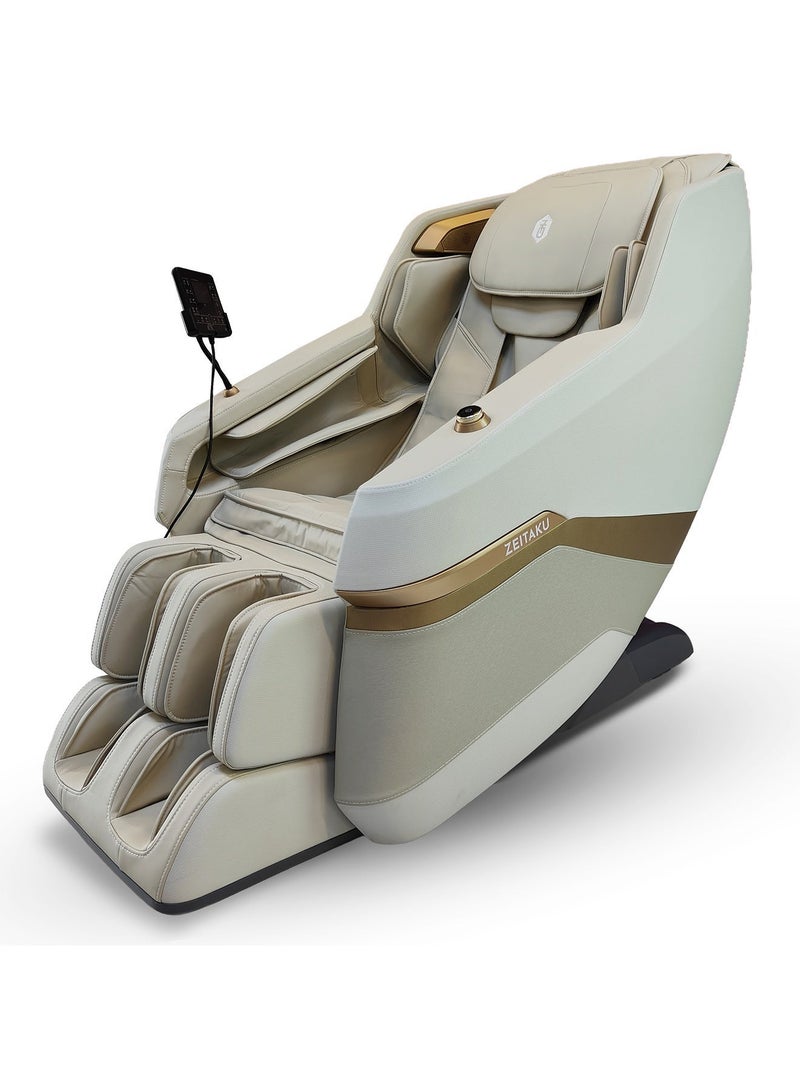 ZEITAKU كرسي مساج كامل الجسم الفاخر CHIRU مع وضعية انعدام الجاذبية، 22 برنامج صحة تلقائي، مساج توي نا بـ 8 نقاط، علاج مغناطيسي، انعكاسات القدم، تسخين ألياف الكربون، بلوتوث و تحكم باللمس LCD (بيج) - Image 1