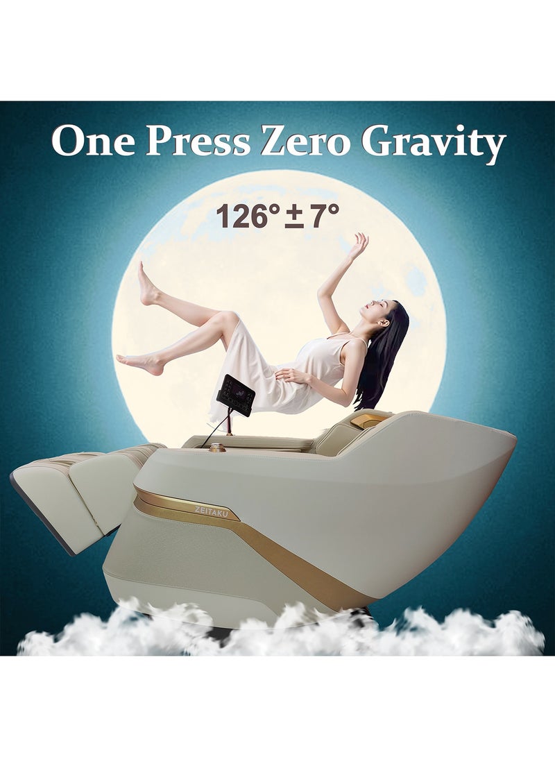 ZEITAKU كرسي مساج كامل الجسم الفاخر CHIRU مع وضعية انعدام الجاذبية، 22 برنامج صحة تلقائي، مساج توي نا بـ 8 نقاط، علاج مغناطيسي، انعكاسات القدم، تسخين ألياف الكربون، بلوتوث و تحكم باللمس LCD (بيج) - Image 3