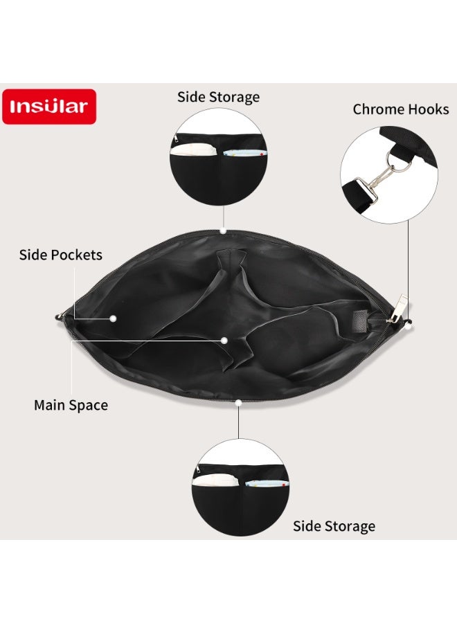 insular Baby Dipper Bag, Stylish Waterproof Baby Nappy Changing Tote Bag, Large Capacity Baby Changing Bag Satchel Messenger Bag Portable Travel Diaper Bag with Stroller Hooks and Adjustable Shoulder Strap - Image 3