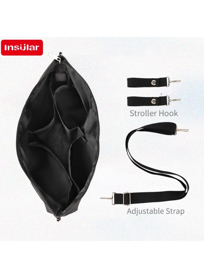 insular Baby Dipper Bag, Stylish Waterproof Baby Nappy Changing Tote Bag, Large Capacity Baby Changing Bag Satchel Messenger Bag Portable Travel Diaper Bag with Stroller Hooks and Adjustable Shoulder Strap - Image 2