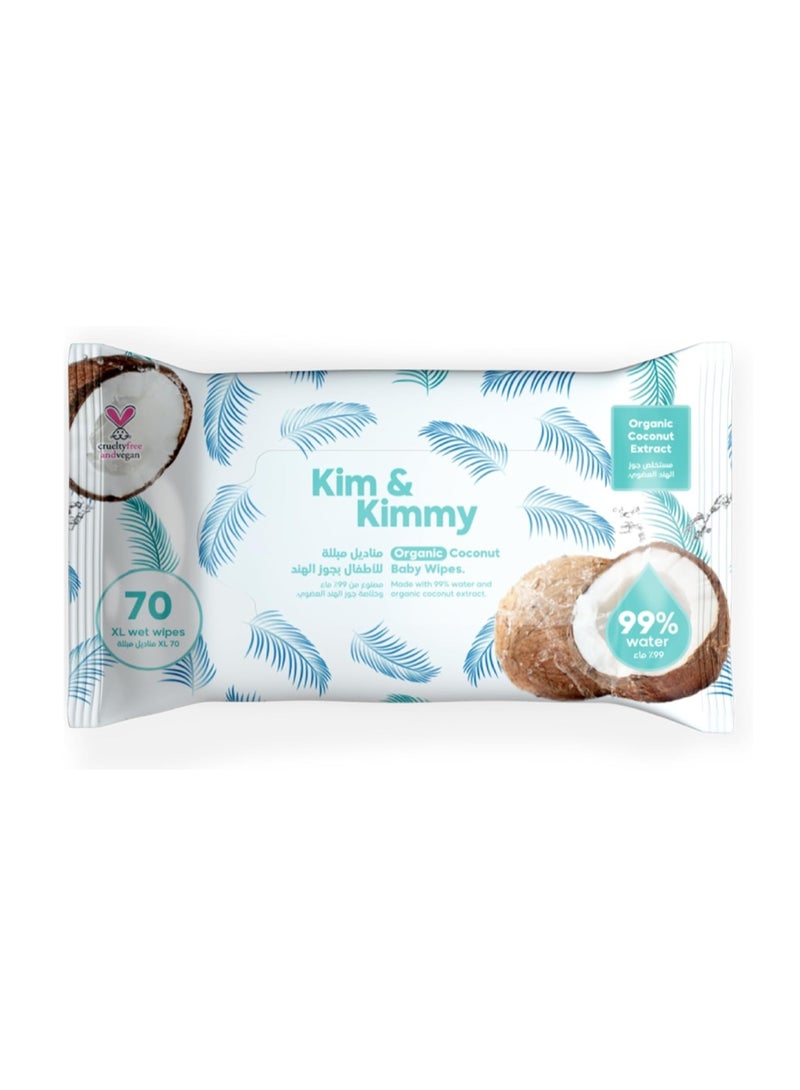 Kim & Kimmy Coconut Water Based Wipes - 99% Pure Water Based Wipes - Pack of 70 - Organic Coconut Extract - Extra Large Wipes for Treating Diaper Rash - Image 1