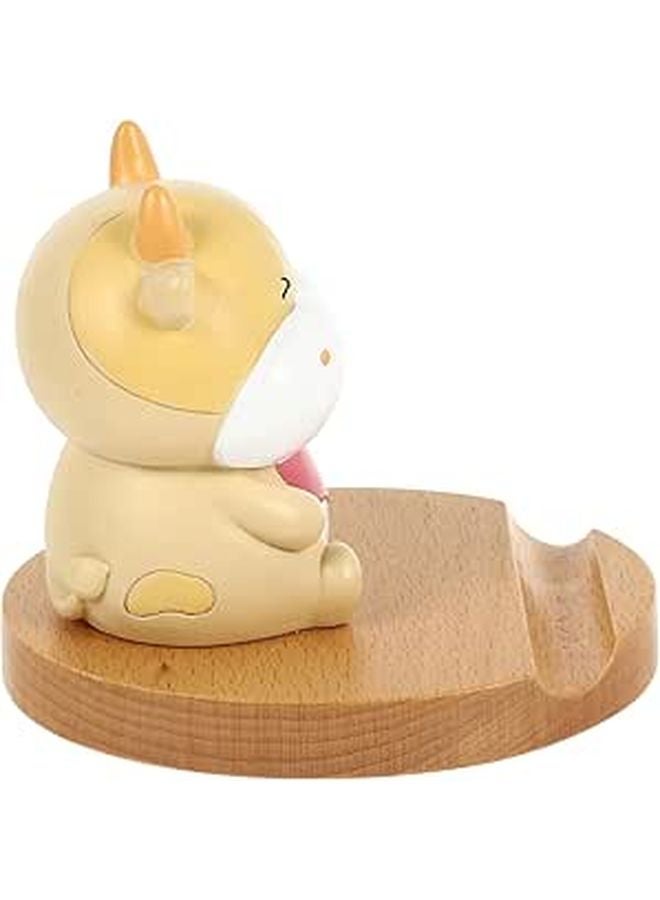 Wooden Resin Cow Phone Stand Desk Decoration Animal Desktop Accessory With Red Scarf - Image 1