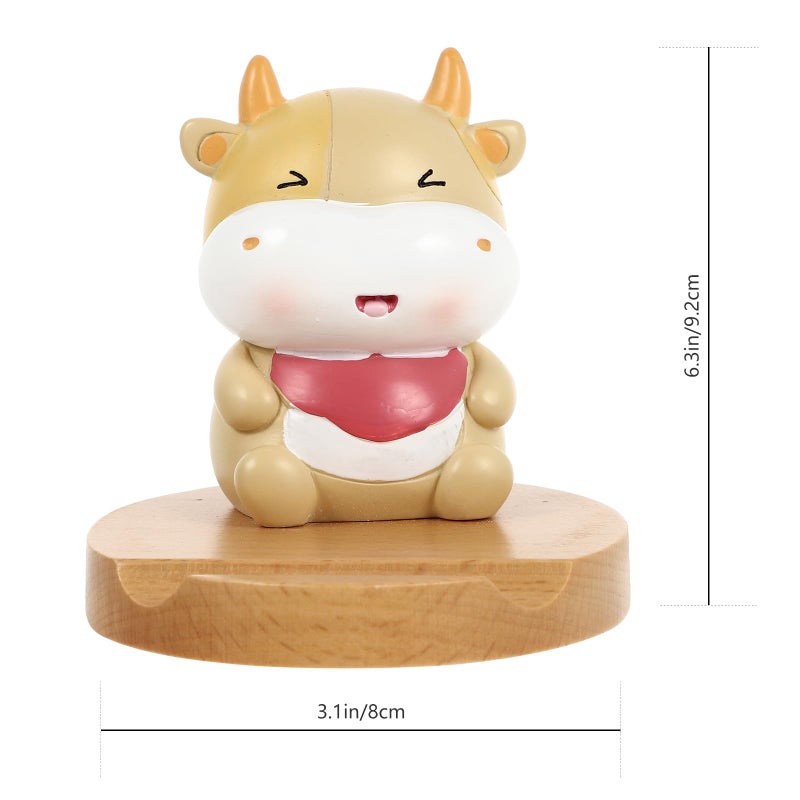 Wooden Resin Cow Phone Stand Desk Decoration Animal Desktop Accessory With Red Scarf - Image 3