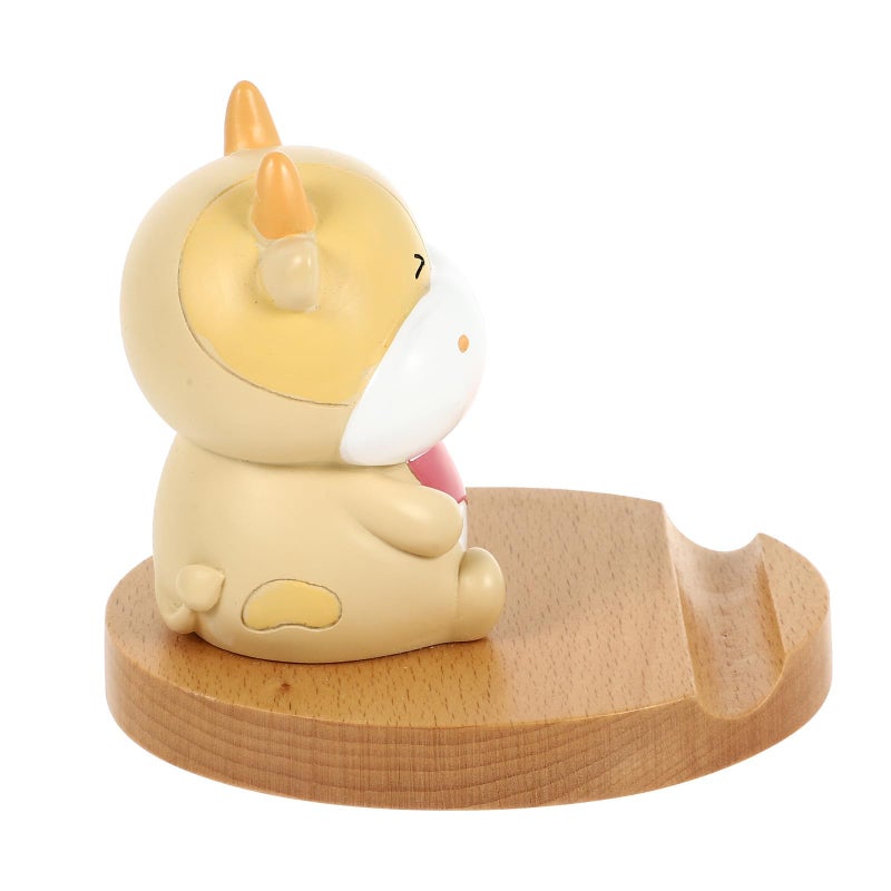 Wooden Resin Cow Phone Stand Desk Decoration Animal Desktop Accessory With Red Scarf - Image 2