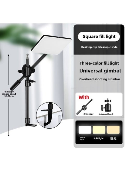 Source Manufacturers A Generation Of LDE Photography Light Small Portable Desktop Square Lamp Professional Live Flat Panel Lamp-Specifications:11inch Square Fill Light + Table Side Bracket Telescopic Overhead Shooting Model