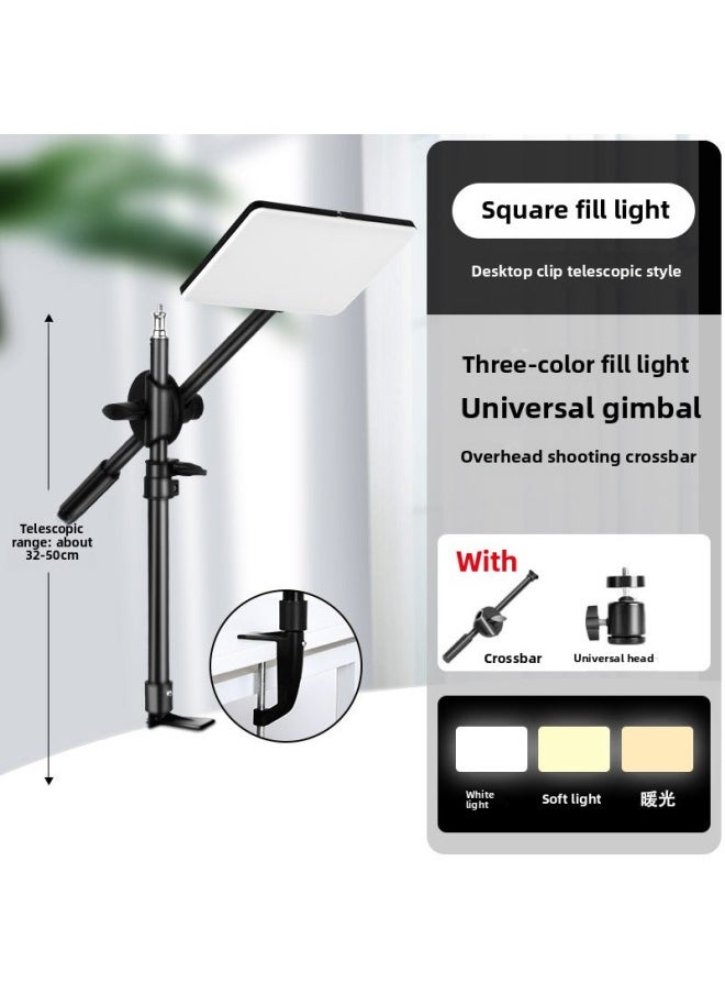 Source Manufacturers A Generation Of LDE Photography Light Small Portable Desktop Square Lamp Professional Live Flat Panel Lamp-Specifications:11inch Square Fill Light + Table Side Bracket Telescopic Overhead Shooting Model
