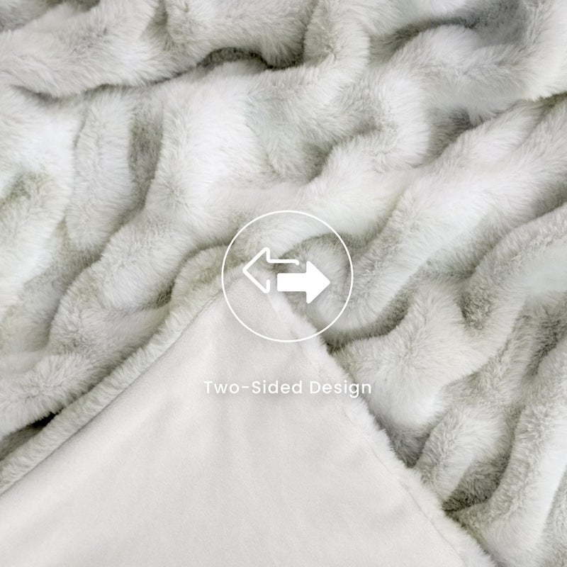 blunique Ultra Soft Faux Rabbit Fur Throw Blanket, Cozy Fuzzy Blanket for Couch Bed, Plush Warm Decor, Luxury Thick Fluffy Blanket for Women,50x60 inches, Tie-Dyed in White and Gray - Image 4
