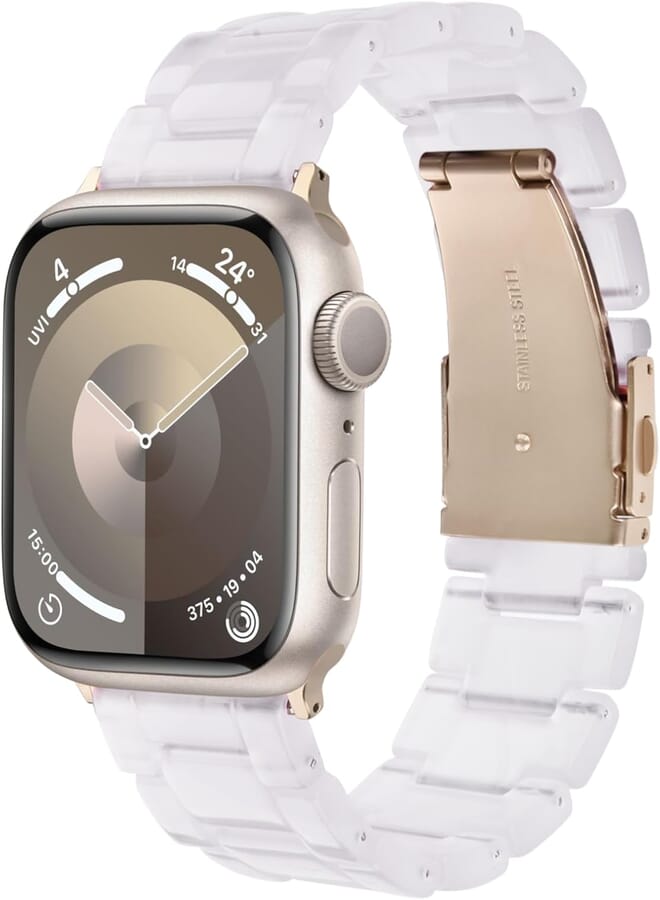 V-MORO Compatible iWatch Band Women Men- Fashion Resin iWatch Band Bracelet Metal Stainless Steel Rose Gold Buckle iWatch Series 7/6/5/4/3/2/1
