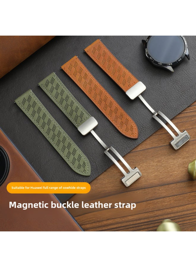 Loquat For Huawei GT5 Samsung Watch For Xiaomi S4 Jiaming Wrist Strap Crazy Horse Leather Breathable Microporous Magnetic Buckle-Color:Grey 【star Magnetic Buckle】】-Specifications:22MM Caliber Universal  - Image 2
