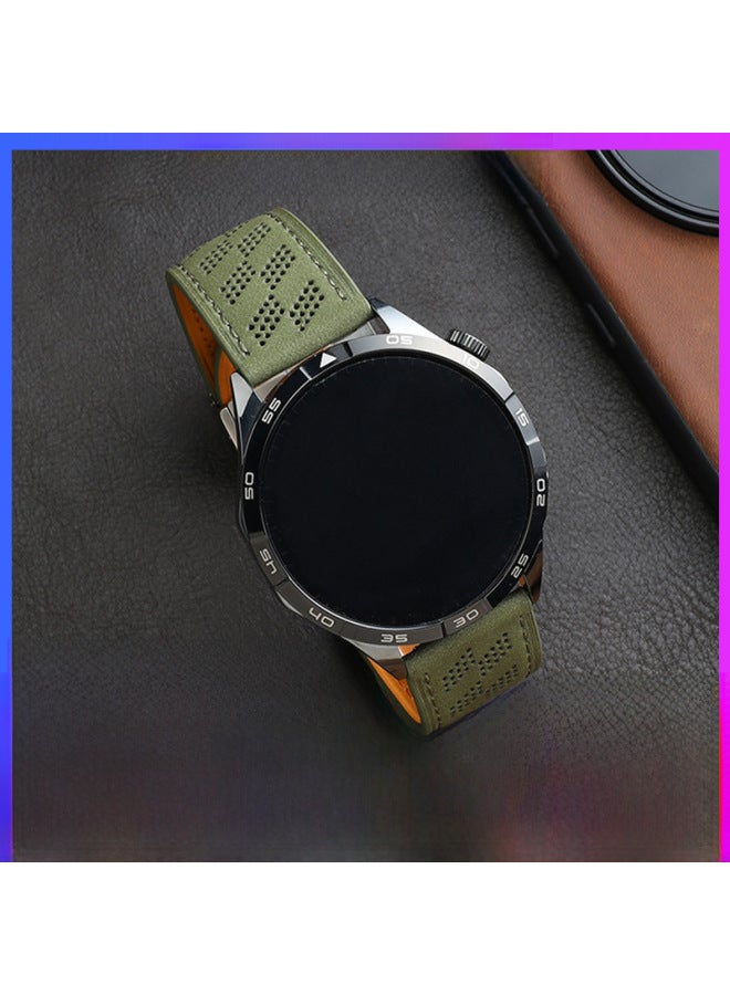 Loquat For Huawei GT5 Samsung Watch For Xiaomi S4 Jiaming Wrist Strap Crazy Horse Leather Breathable Microporous Magnetic Buckle-Color:Grey 【star Magnetic Buckle】】-Specifications:22MM Caliber Universal  - Image 3