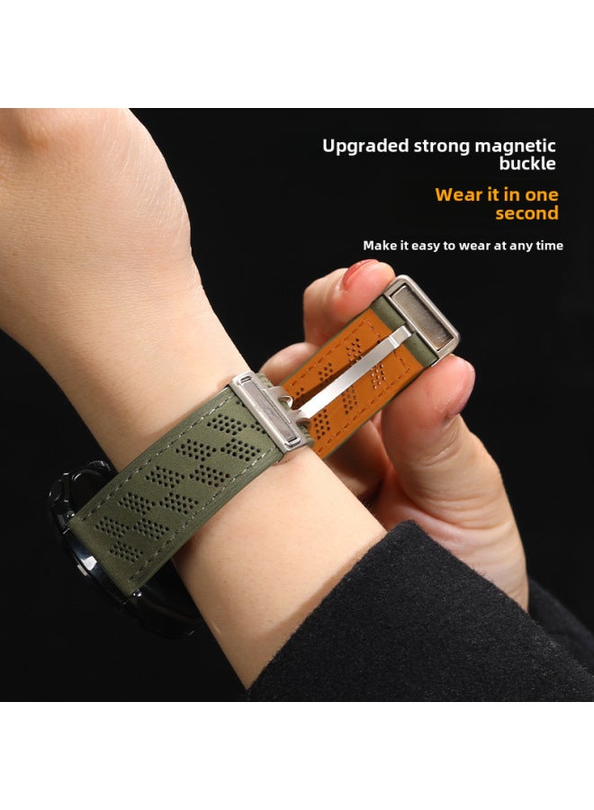 Loquat For Huawei GT5 Samsung Watch For Xiaomi S4 Jiaming Wrist Strap Crazy Horse Leather Breathable Microporous Magnetic Buckle-Color:Grey 【star Magnetic Buckle】】-Specifications:22MM Caliber Universal  - Image 4