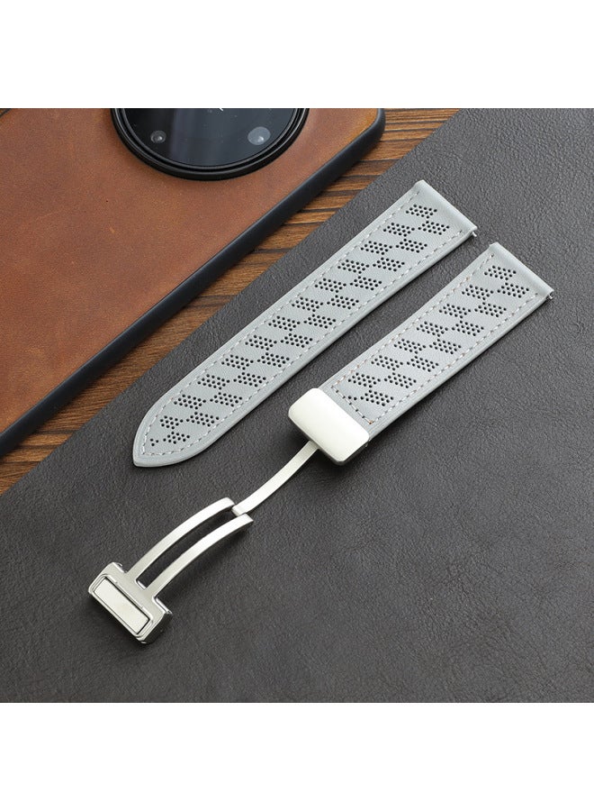 Loquat For Huawei GT5 Samsung Watch For Xiaomi S4 Jiaming Wrist Strap Crazy Horse Leather Breathable Microporous Magnetic Buckle-Color:Grey 【star Magnetic Buckle】】-Specifications:22MM Caliber Universal  - Image 1