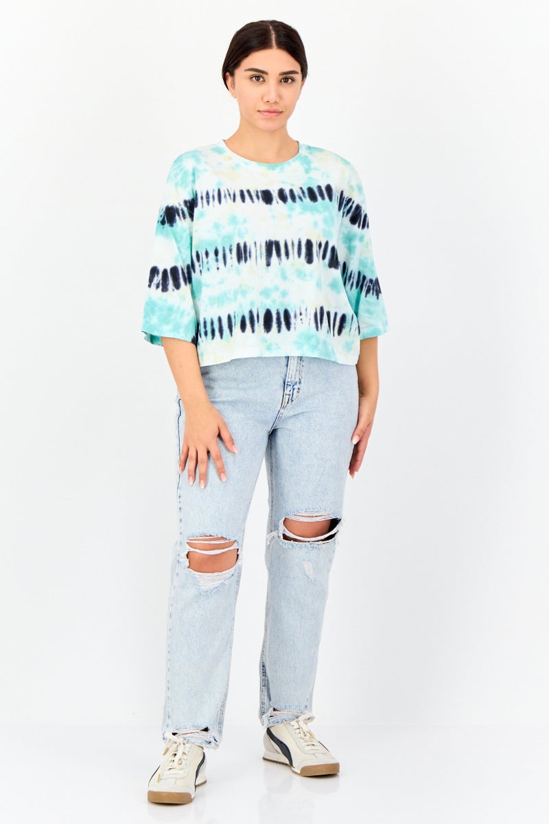 ONLY Women Crew Neck Short Sleeves Allover Print T-Shirts, Multicolor  - Image 4