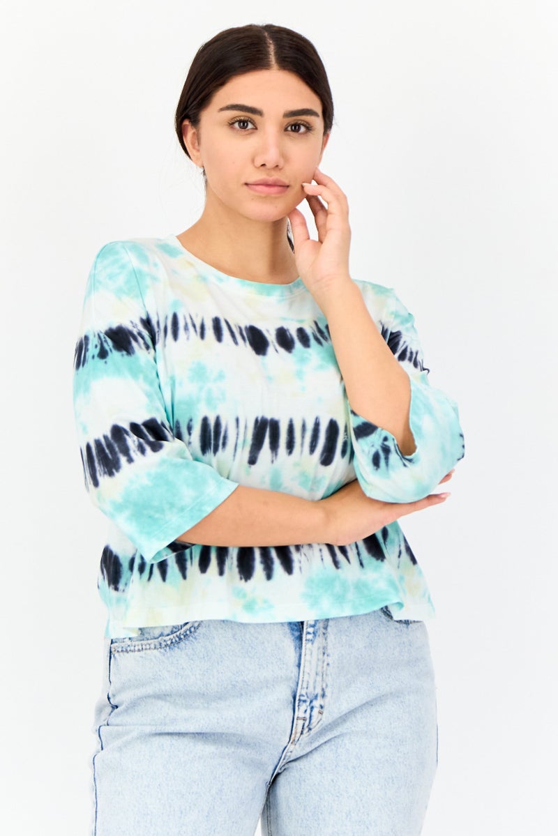 ONLY Women Crew Neck Short Sleeves Allover Print T-Shirts, Multicolor  - Image 1
