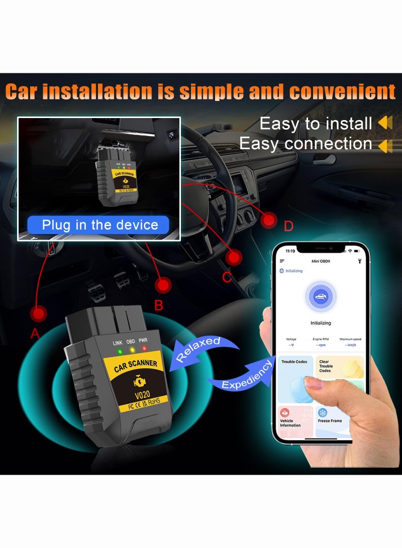 OBD2 Scanner Bluetooth for iPhone iOS Android OBDII Diagnostic Scan Tool Code Reader Clear Error Code Car Performance Test Exclusive APP - Image 4