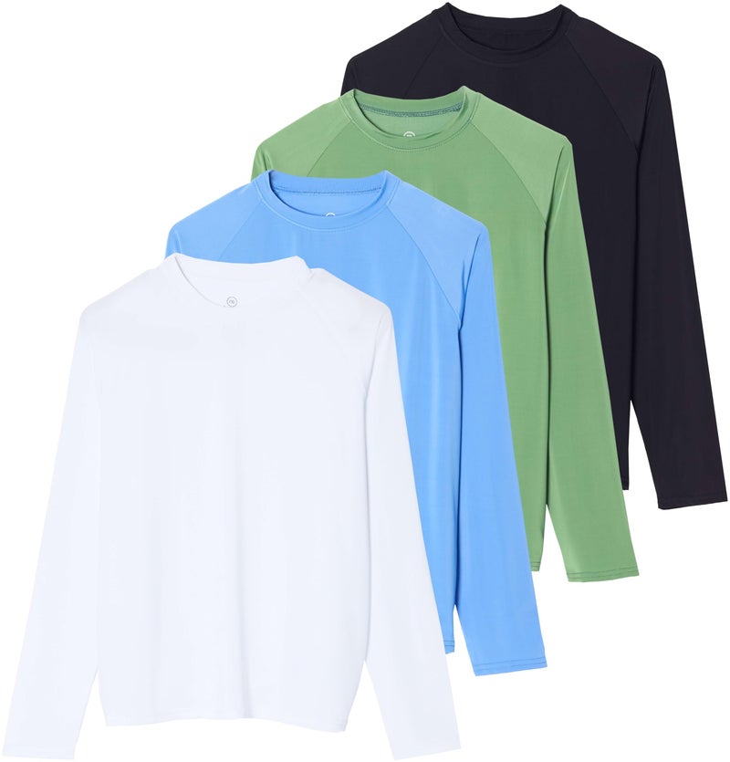REALESSENTIALS Real Essentials 4 Pack: Women's Long Sleeve Rash Guard Moisture Wicking Shirts - Sun Protection Quick Dry SPF 50+ Tops, Long Sleeve Set 8, Large - Image 1