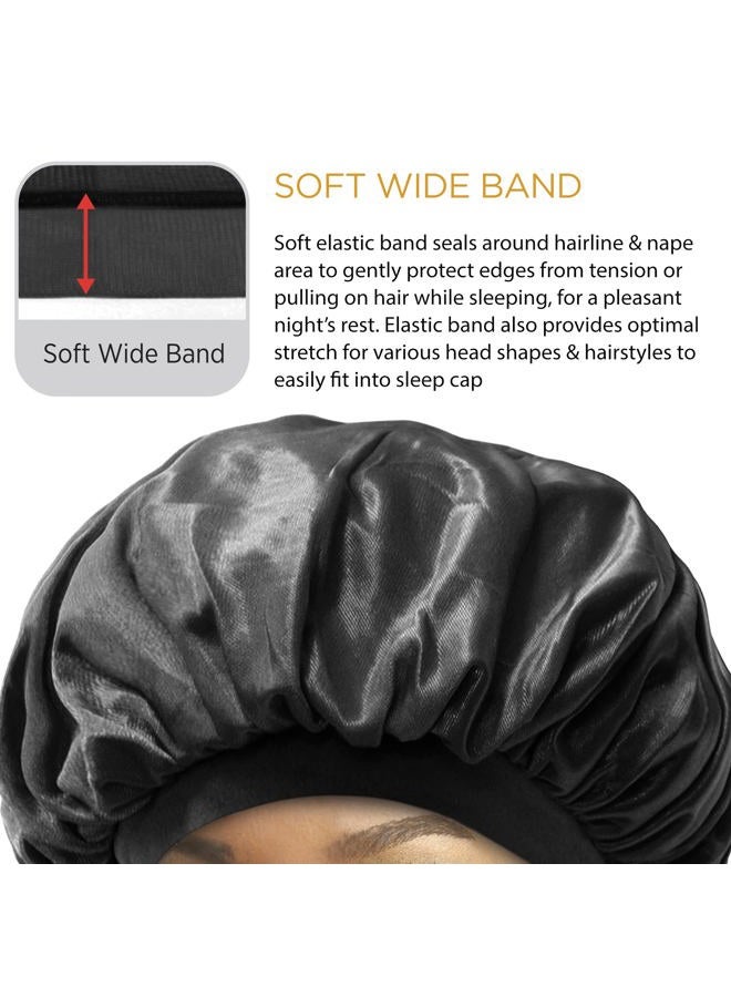 Donna Oil Treated Sleep Bonnet, Black Bonnet, 1pc Women's Sleep Cap Elastic Band Bonnet Black Color - Image 3