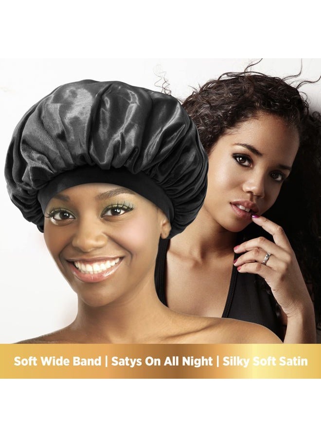 Donna Oil Treated Sleep Bonnet, Black Bonnet, 1pc Women's Sleep Cap Elastic Band Bonnet Black Color - Image 4