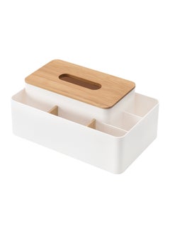 Bamboo Desk Tissue Box with Adjustable Separator Elegant White