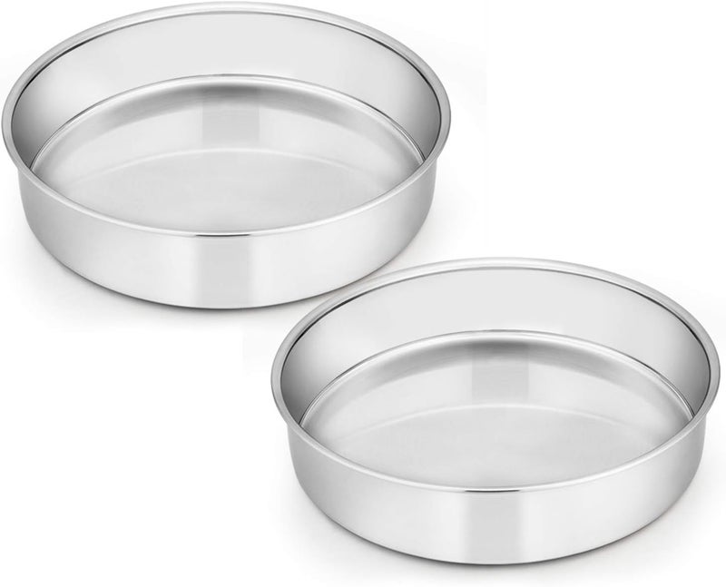 E-far 9½ Inch Cake Pan Set of 2, Stainless Steel Round Cake Baking Pans, Non-Toxic & Healthy, Mirror Finish & Dishwasher Safe - Image 1