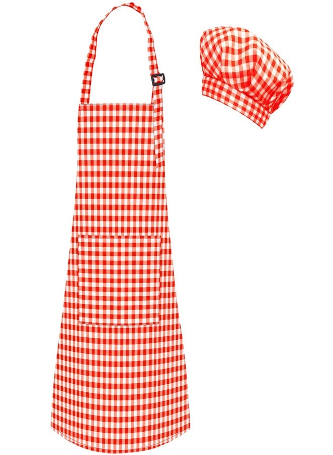 TOPWAYS Kids Aprons for Girls Toddler Aprons for Kids Toddler with Pocket for Painting Cooking Baking Art Gardening Craft (Red, L) - Image 1