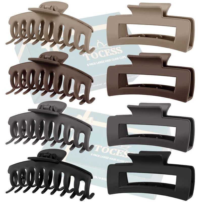 TOCESS 8 Pack Neutral Big Hair Claw Clips for Women Large Claw Clip for Thin Thick Curly Hair 90's Strong Hold 4.33 Inch Nonslip Matte Jumbo Hair Clips - Image 1