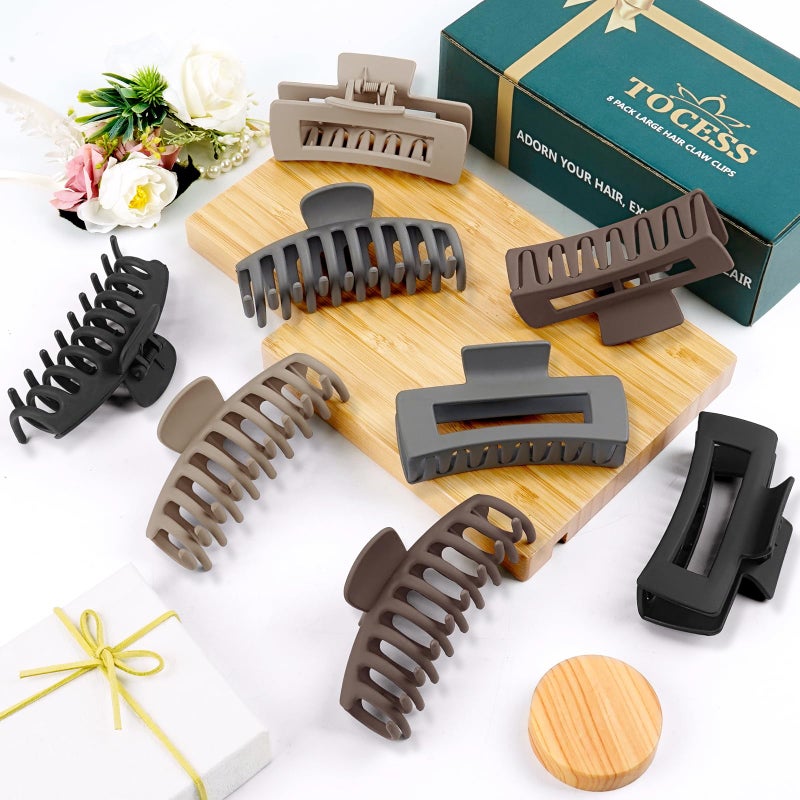 TOCESS 8 Pack Neutral Big Hair Claw Clips for Women Large Claw Clip for Thin Thick Curly Hair 90's Strong Hold 4.33 Inch Nonslip Matte Jumbo Hair Clips - Image 2