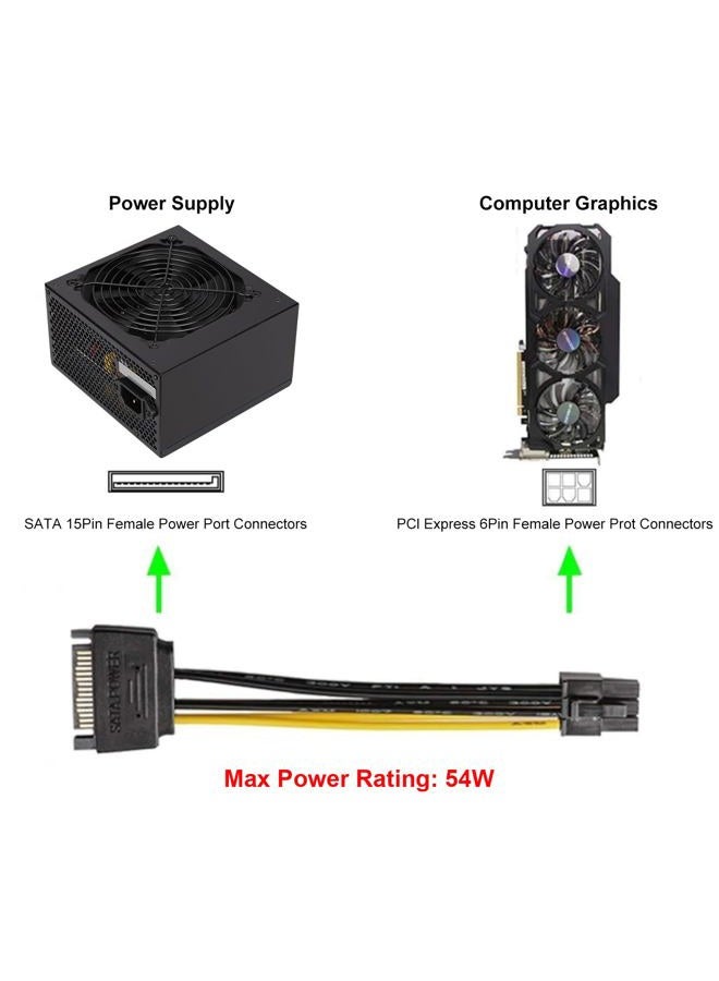 J&D محول كابل طاقة بطاقة الرسوميات SATA 15 دبوس إلى 6 دبوس PCI Express (PCIe) (عبوة 2) (20 سم) - Image 2