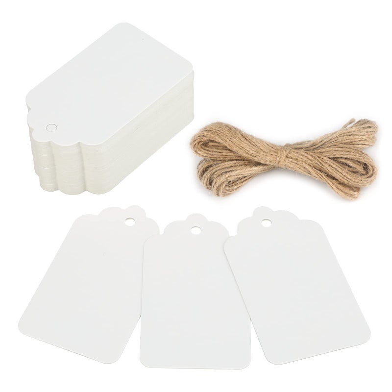 G2PLUS Price Tags White Paper Gift Tag 100 PCS Paper Tags with String 2816 in Blank Labeling Tag for Gift Wrapping DIY Arts Crafts Wedding Christmas Mothers Day Teachers Day