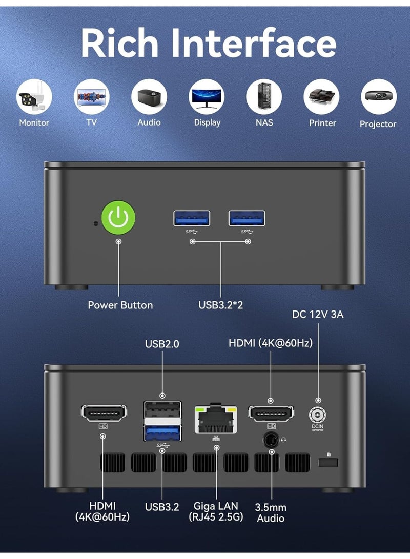GMKtec G3S Mini PC Intel N95 Processor Up to 3.4GHz, 8GB RAM 256GB M.2 SSD Mini Desktop Computer for Office, Business, Home & HTPC, Dual 4K Display, WiFi 5, Gigabit Ethernet, VESA Mount black - Image 5