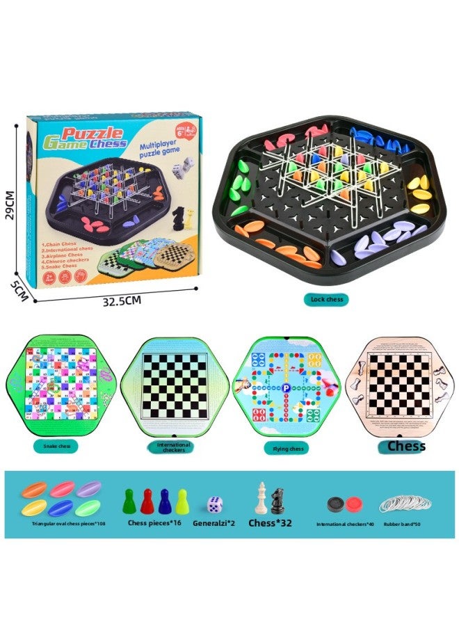 Novelty Toys - Miniature Furniture Set For Dollhouse Decoration Includes Couch Chair Table Lamp-Color:Five-in-one Chain Chess [english Packaging] - Image 1